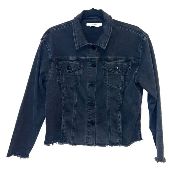 Sam Edelman The Jess Denim Oversized Jacket Frayed Hem Jean Sweater Stretch Med - Picture 3 of 10